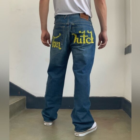 Men's VonDutch Mid BlueYellow Signature Pocket Button Fly Jeans